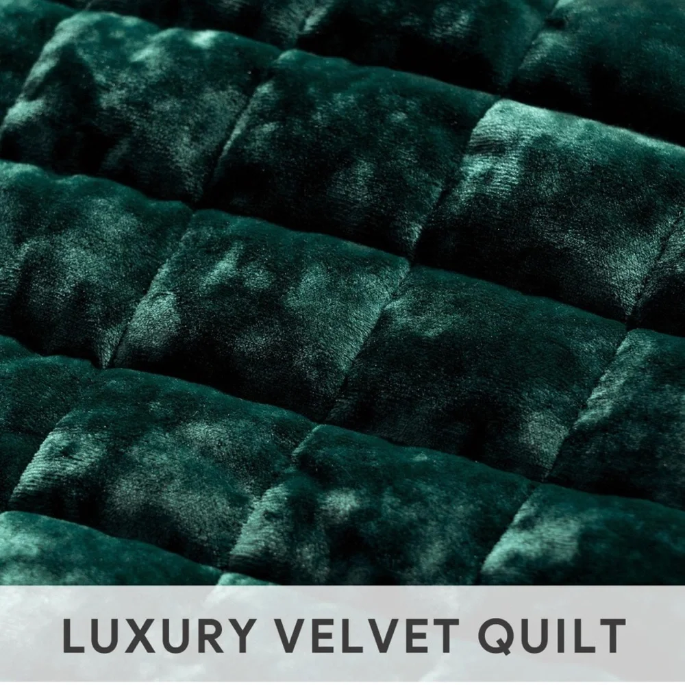 🆕 Green Velvet King SET Bedding Velour Luxury Soft Hotel Glam Emerald Jewel NWT